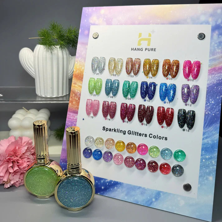 Sparkling Glitter – 18 Colors (#1–#18) | HANG PURE 18ml | Free Magnet + Free Display